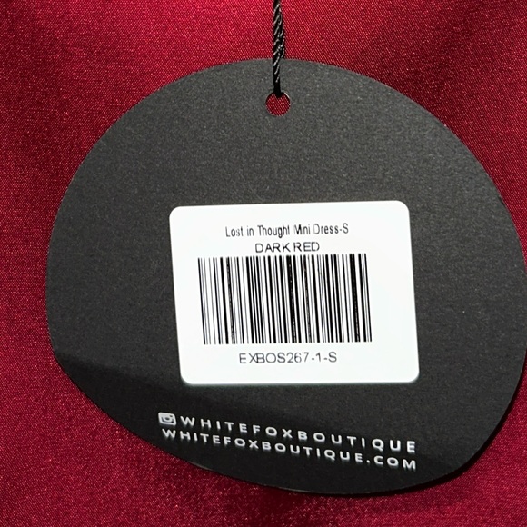 NWT S White Fox Boutique Dark Red Satin mini Dress lost in thought beaded fringe - Picture 9 of 10